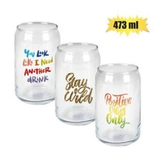 Tumbler glass can shape with print 473ml
