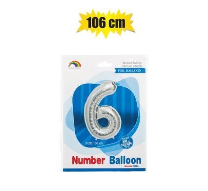 Balloon helium foil silver 6 102cm f-04