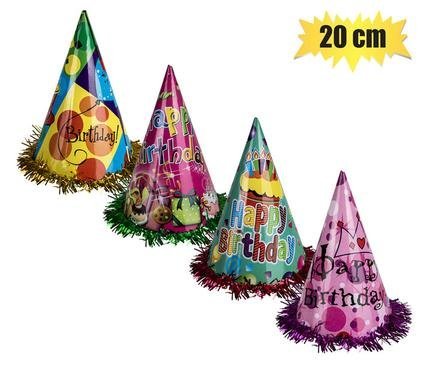 Hat cone with tinsel assorted 20cm