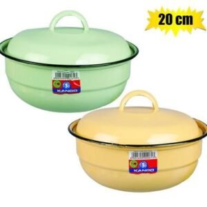 Food dish enamel 20cm w/lid plain