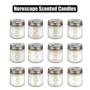Candle in holder gls w/mtl lid horoscope