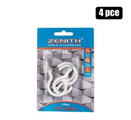 Cup-hooks white pl-ctd 50mm 4pce zenith