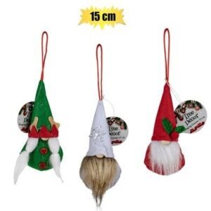 Xmas tree decor hanging gnome 15cm asstd