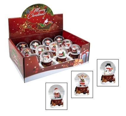 Xmas table decor snow globe asstd 6.3cm
