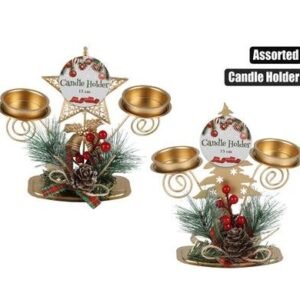 Xmas table decor candleholder asstd
