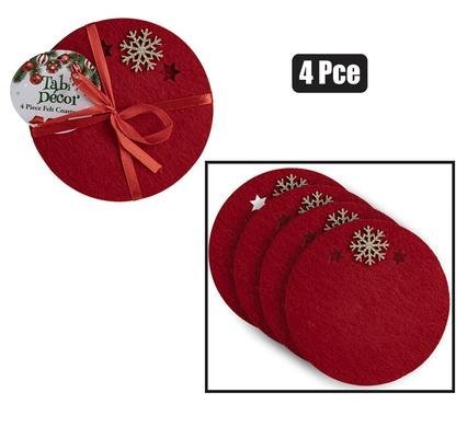 Xmas table decor coasters set felt 4pc