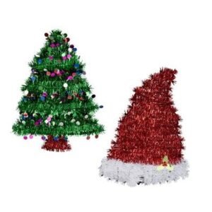 Xmas room decor tinsel tree & santa hat