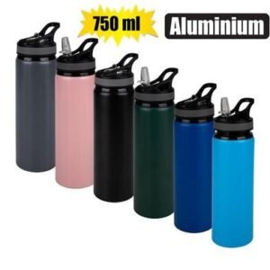 Water bottle 750ml aluminium wstraw