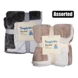 Blanket flannel w/sherpa 127x152cm asstd