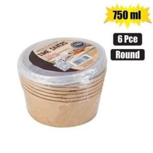 Kraft paper bowls w/lid 750ml 6pc round