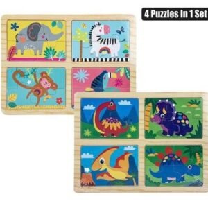 Puzzle wood tray asstd 4 x 4pc