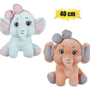 Plush wild elephant w/bow sitting 40cm