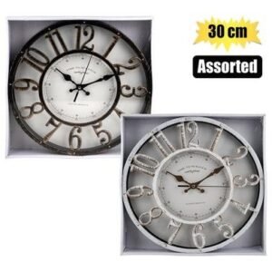 Clock wall pl antique 30cm asstd