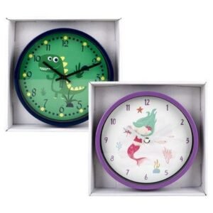 Clock wall pl round dino-mermaid 20cm