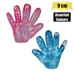 Novelty squeeze glitter hand 9cm