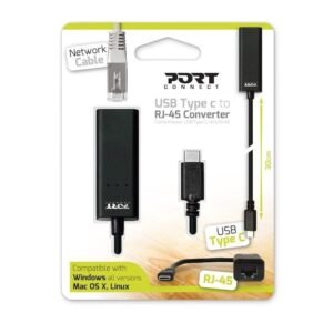 Port USB Type-C to RJ45 5Gbps 30cm Adapter – Black