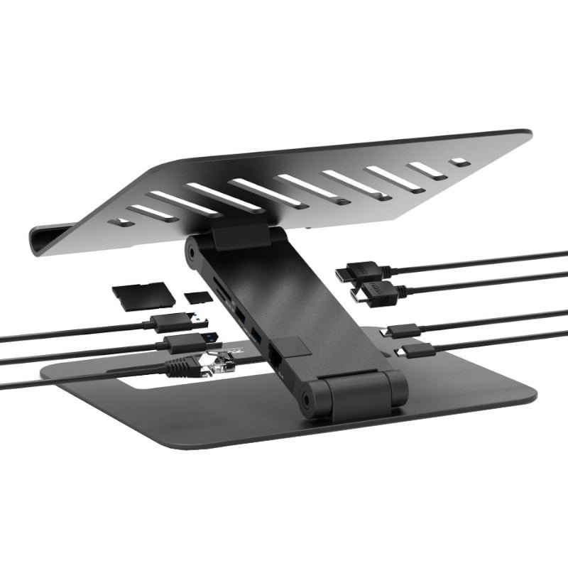 Port Connect Adjustable Stand + Dock Type-CÂ to 1 x RJ45|2 x USB3.1 Gen1|2 x HDMI 4k@60Hz|1 x Type-C|PD85W|SDand Micro SD Reader